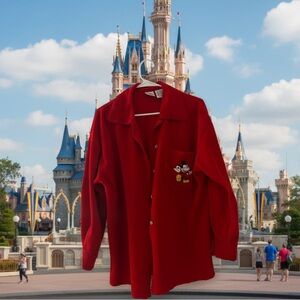 Vintage Disney Mickey Mouse Red Fleece Collared Sweater Shacket Oversized Shirt